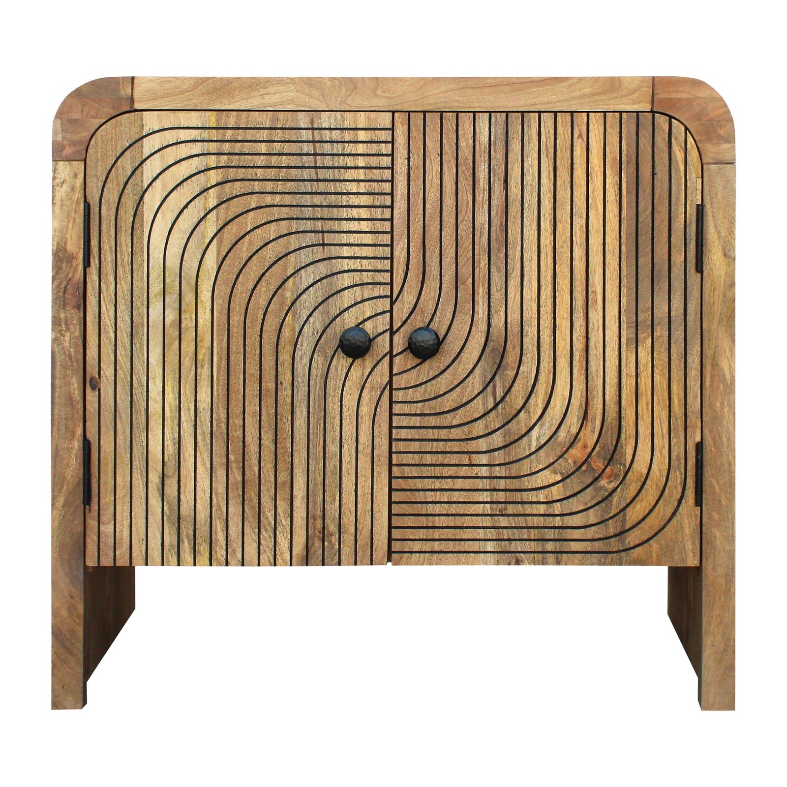 30" Carved Mango Wood 2 Door Cabinet with Waterfall Edge - The Island Interiors