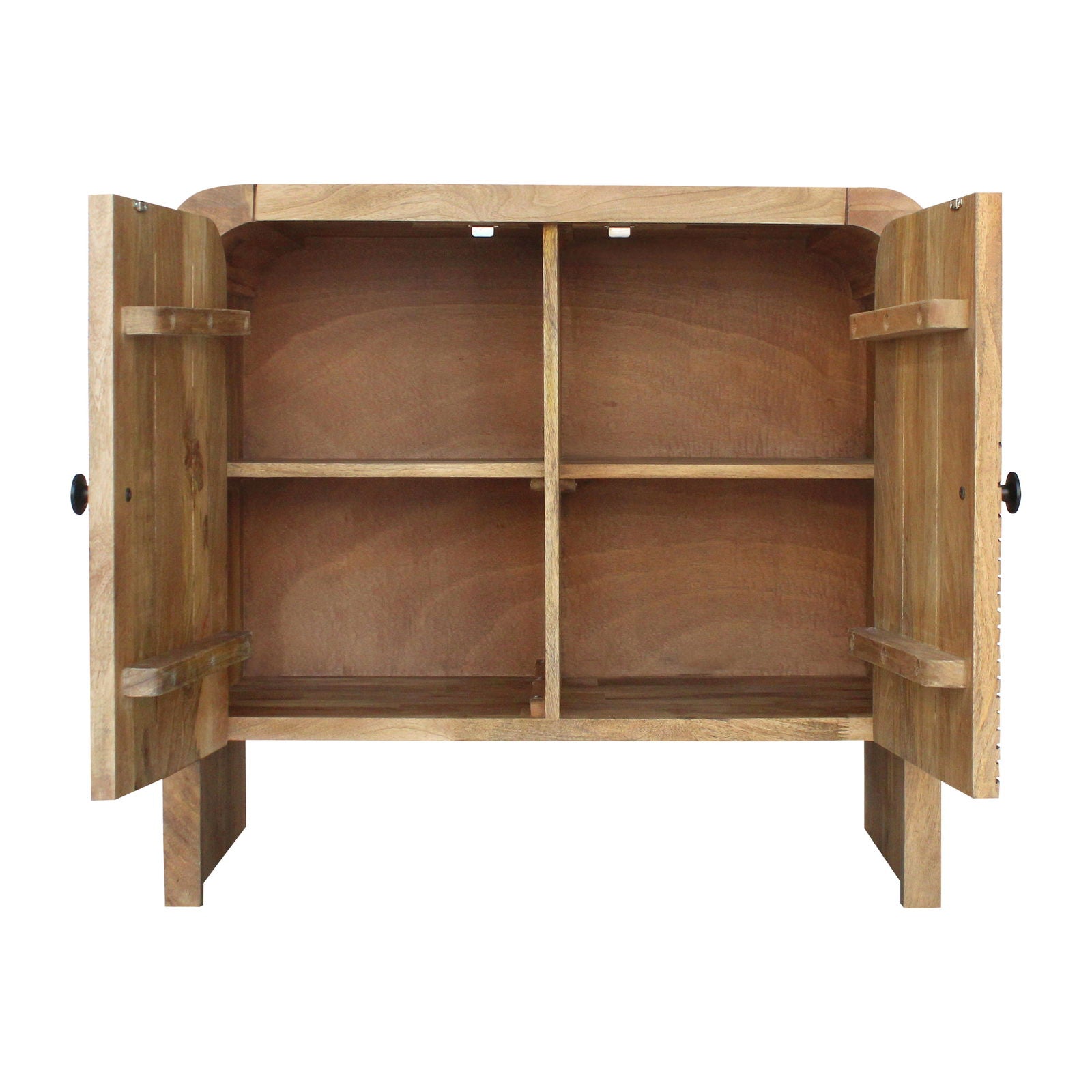30" Carved Mango Wood 2 Door Cabinet with Waterfall Edge - The Island Interiors