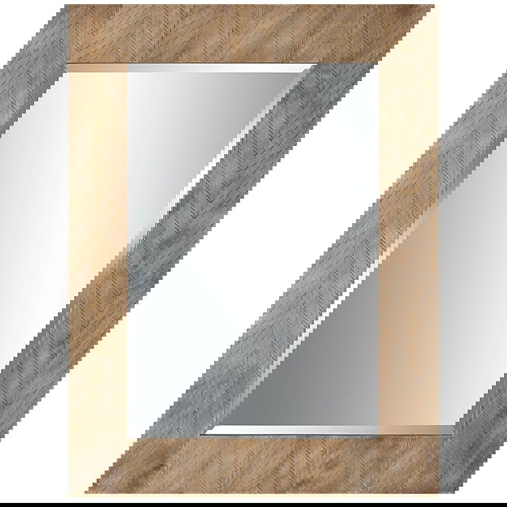 39 Inch Chevron Pattern Wood Frame Wall Mirror - Natural Brown Finish - The Island Interiors