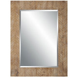 39 Inch Chevron Pattern Wood Frame Wall Mirror - Natural Brown Finish - The Island Interiors