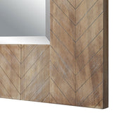39 Inch Chevron Pattern Wood Frame Wall Mirror - Natural Brown Finish - The Island Interiors