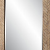 39 Inch Chevron Pattern Wood Frame Wall Mirror - Natural Brown Finish - The Island Interiors