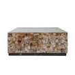 39 Inch Square Resin and Wood Platform Coffee Table with Geometric Design - Modern Brown Finish - The Island Interiors