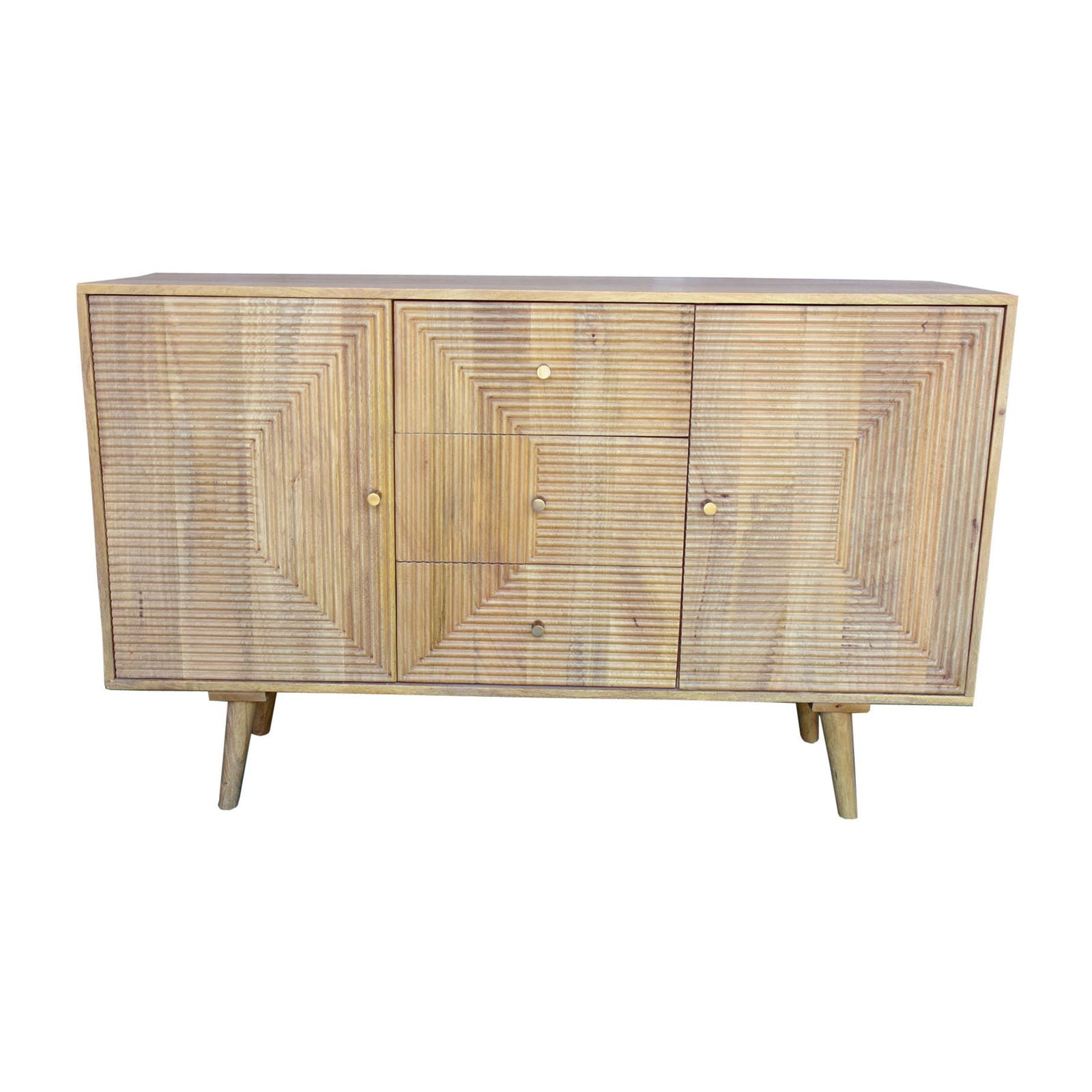 53x33" Hand-Painted Mango Wood Natural Ridged Sideboard - The Island Interiors