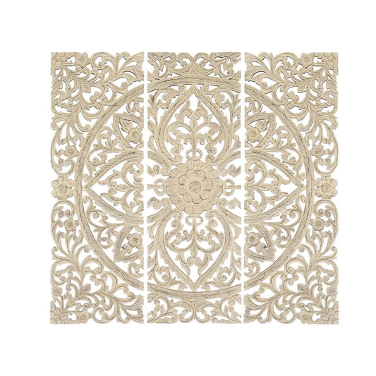 Antique White Hand-Carved Floral Wall Plaque Set of Three - The Island Interiors