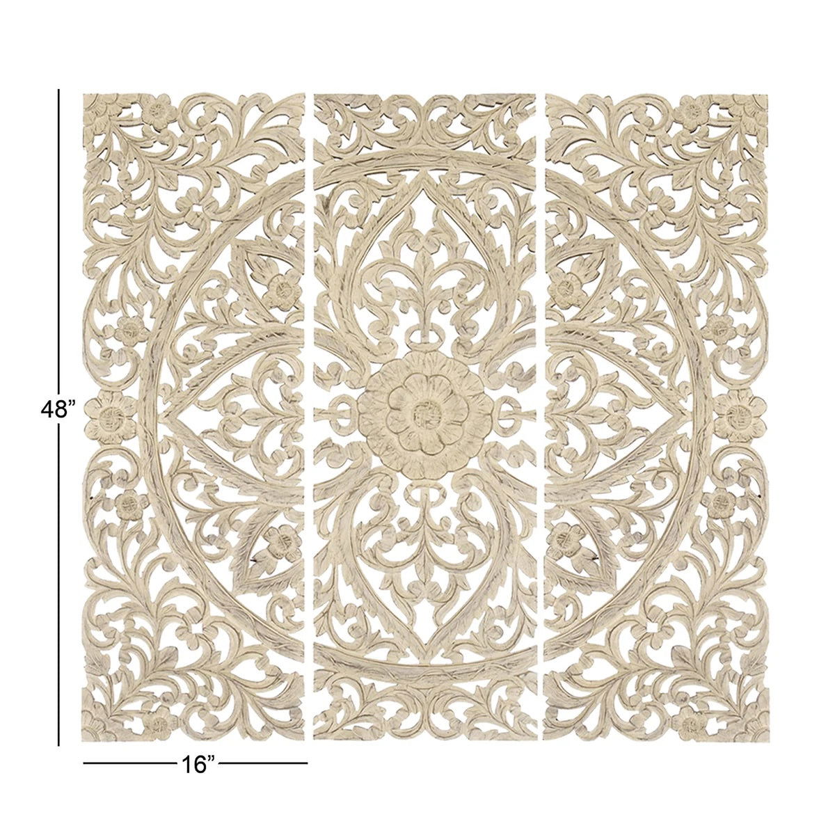 Antique White Hand-Carved Floral Wall Plaque Set of Three - The Island Interiors