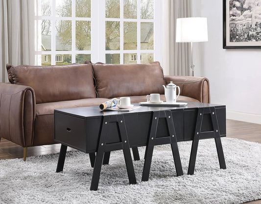 Black Convertible Coffee Table with Three Drawers and Angled Legs - The Island Interiors